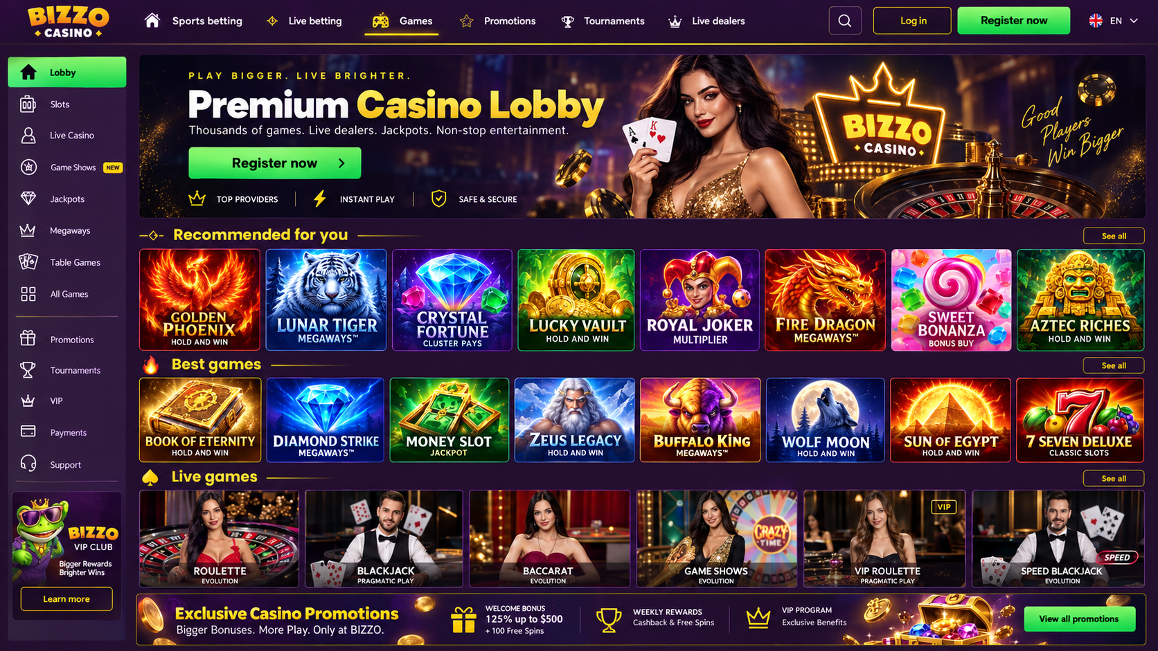 Bizzo Casino game lobby